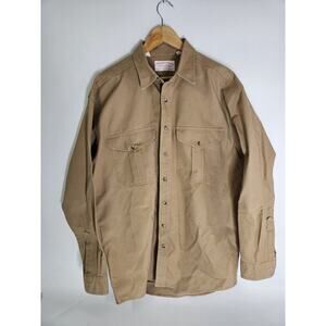Filson Men Cotton Shirt Beige/Brown Extra Long Size L Made in USA